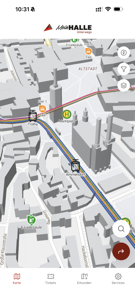 Screenshot: Live-Karte mit Fahrzeugpositionen