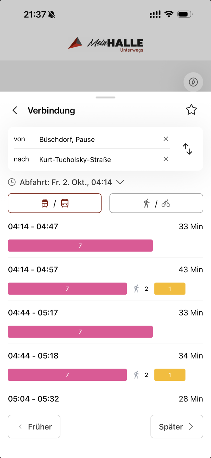 Verbindungssuche mit Bus und Bahn